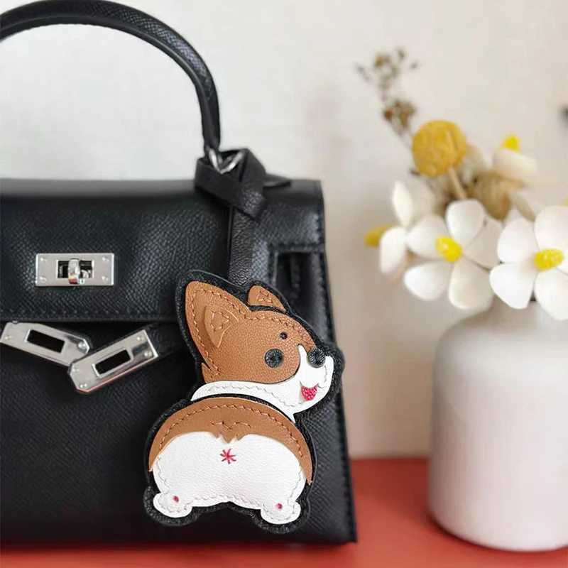Genuine Leather Puppy Head Creative Bag Pendant Cute Schnauzer Corgi Bulldog Keychain Pendant Fashion Beetle Design Pendant Z250509