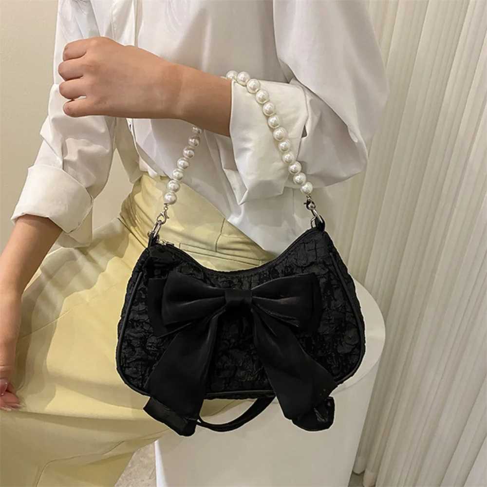 Pearl Bow Handbag Fashion Canvas Crossbody Bags For Women 2024 Trend Shoulder Bag Phone Key Coin Storage Purses Z250512