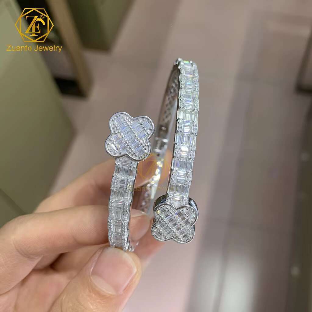 Fine Jewelry 925 Sterling Silver Iced Out VVS Baguette Moissanite Bracelet T Square Diamond Cuban Link Bangles for Women Men