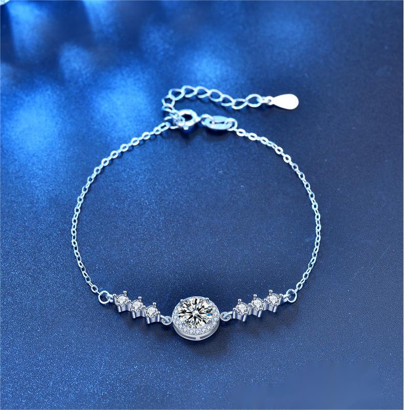 Moissanite Bracelet for Women 925 Sterling Silver Dainty Minimalist Round Cut Jewelry Gift for Girlfriend Birthday or Daily Wear