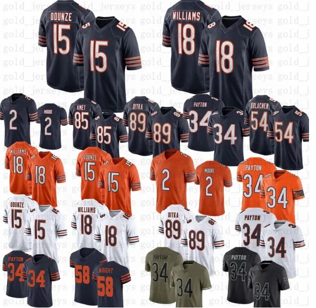 Men American DJ 2 Moore Caleb 18 Williams Rome 15 Odunze D'Andre 4 Swift Keenan 13 Allen Walter 34 Payton Football Jersey