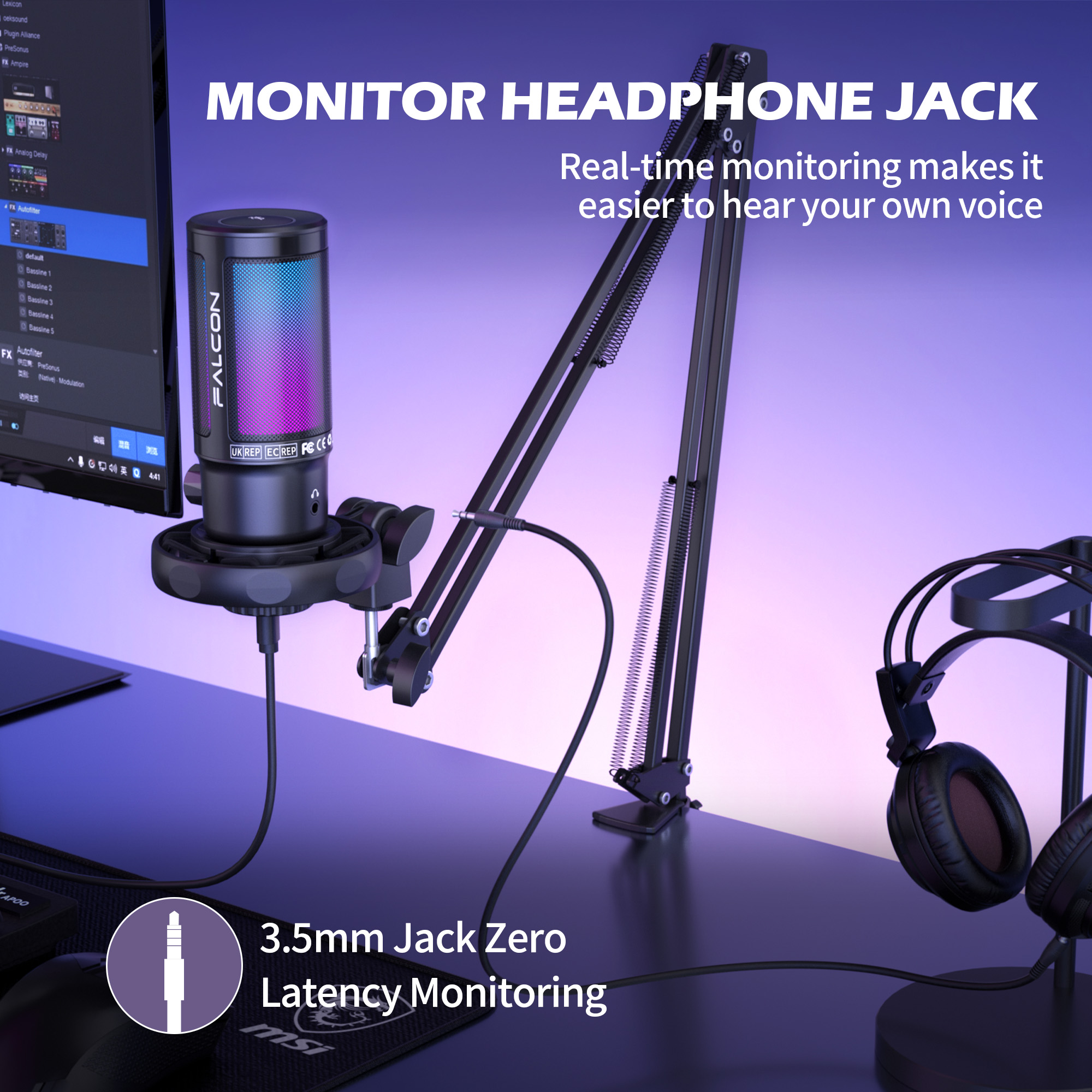 USB Gaming Microphone for PC, PS4/PS5, RGB Condenser Microphone with Rapid Mute, Gain Control, Anti-Explosive Filter, F8S