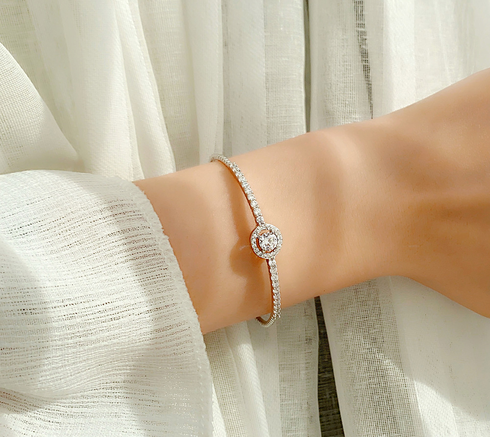 Dainty Moissanite Bangle Bracelet for Women 925 Sterling Silver Adjustable Sparkling Open Cuff Jewelry Gift for Girlfriend or Wife