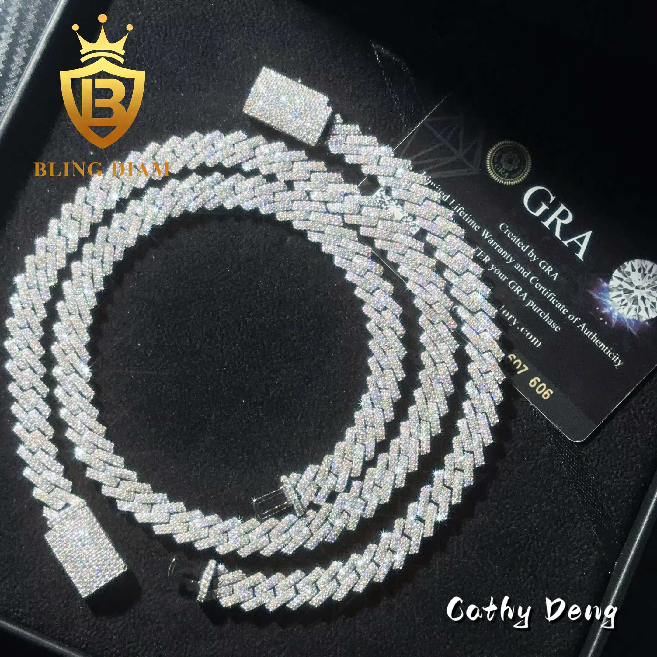 Fashion Rapper Jewelry 10mm Cuban Link Chain 925 Silver Hip Hop Chain Moissanite Diamond Iced out Cuban Link Necklace for Men