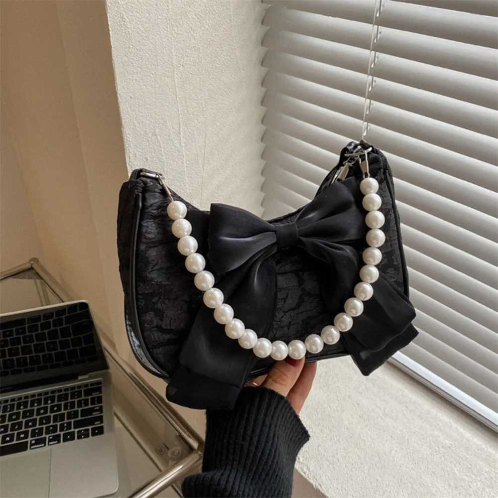Pearl Bow Handbag Fashion Canvas Crossbody Bags For Women 2024 Trend Shoulder Bag Phone Key Coin Storage Purses Z250512