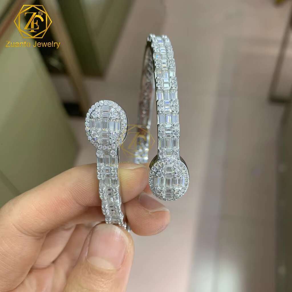 Fine Jewelry 925 Sterling Silver Iced Out VVS Baguette Moissanite Bracelet T Square Diamond Cuban Link Bangles for Women Men