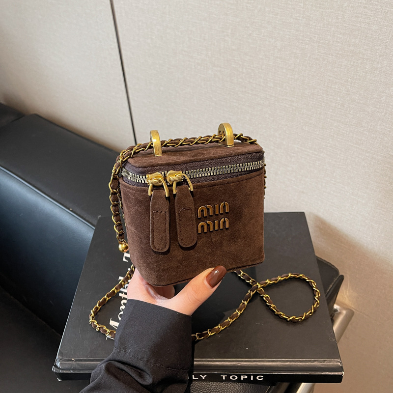 2025 Vintage Designer Mini Bucket Bag with Matte Finish and Chain Strap for Women, Fashionable Shoulder Bag
