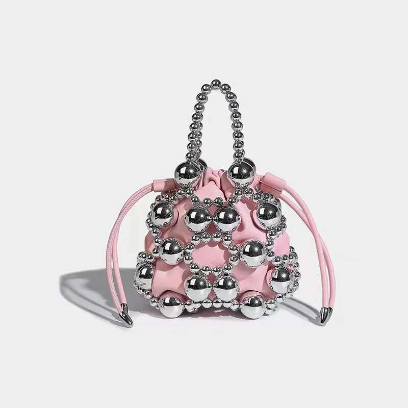 High Quality Sier Beads Beading Woven Handmade Bucket Fashion Women's Handbag Lady Purse Shoulder Messenger Casual Bag