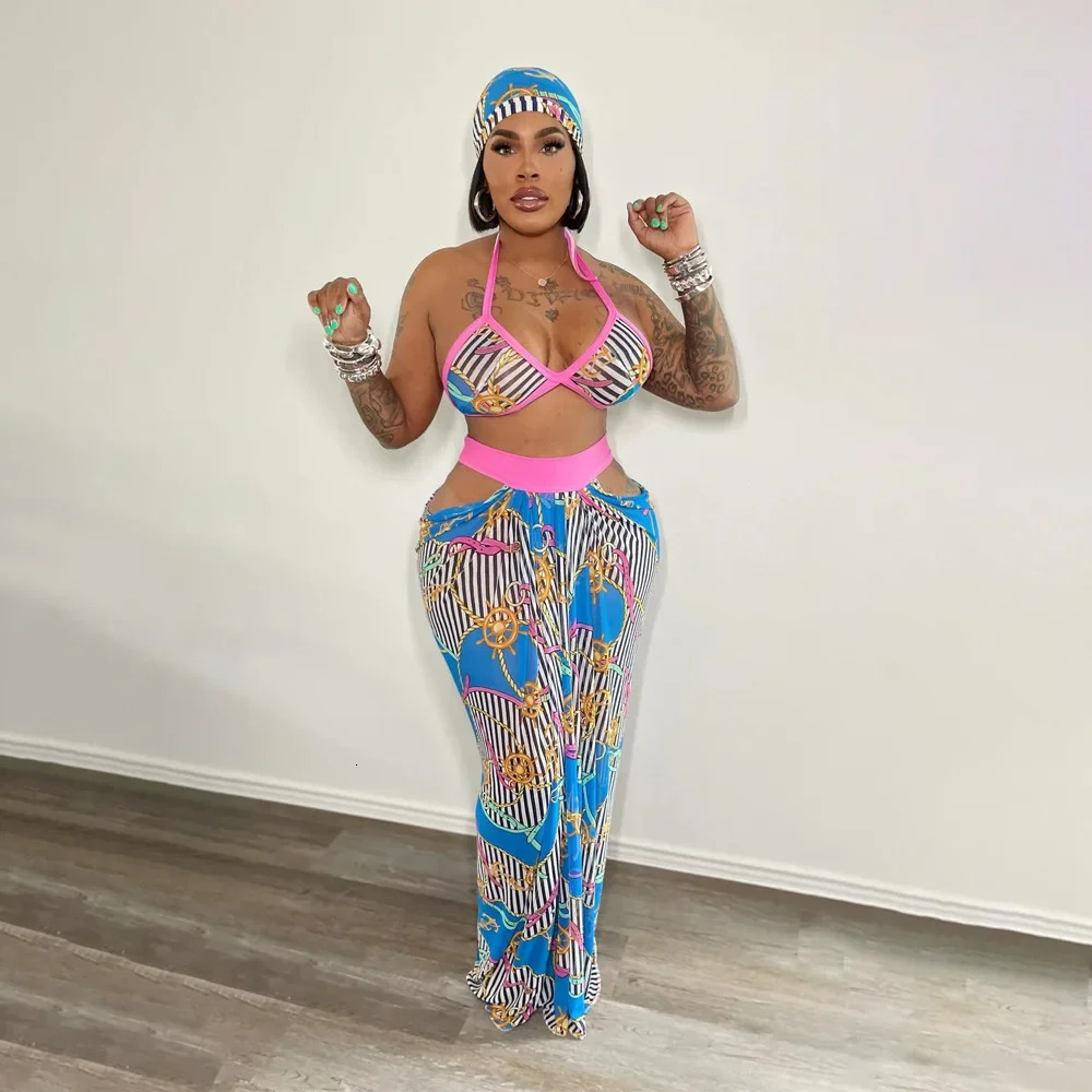 Womens 2piece fashionable and sexy sleeveless printed tube backless top tight pleated Bandeau long suit 250430Z