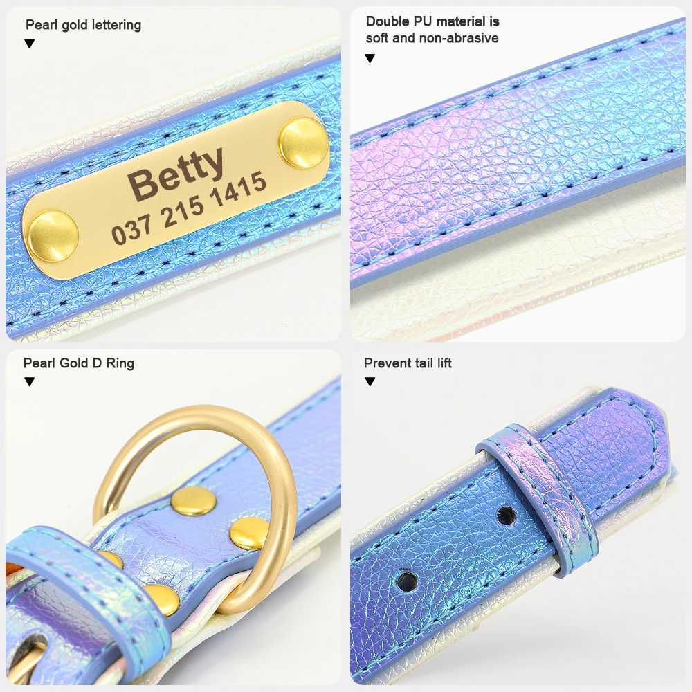Personalized Dog Cat Collar PU Leather Puppy Cats ID Collars With Name Tag Nameplate Adjustable for Small Medium Dogs PitbullXJ241219