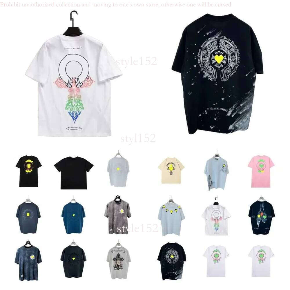 2025 New Chrome Shirt Mens T Shirts Designer Fashion Brand T Shirt High Quality Brand Short Sleeves Tops T Shirts Casual Horseshoe Sanskrit Cross c1