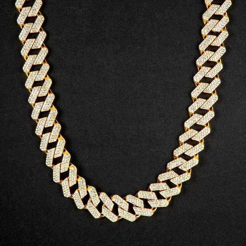 19mm Prong Miami 925 Sterling Silver Gold Plated Men Necklace Iced Out Hiphop Jewelry Diamond Moissanite Chain Cuban Link