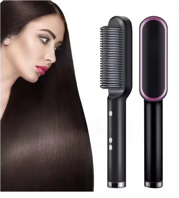 Straightener Brush Negative Ion Curler with 5Temp Straight Hair Comb Anti-Scald Fast Heating Curling Iron Stying Tool F628-25