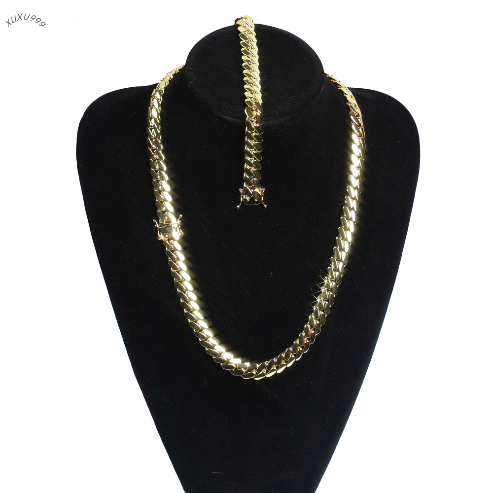 Wholesale Hiphop Miami Cuban Chain Men Necklace 10k 14k Gold Cuban Link Chain Fashion Jewelry Necklaces