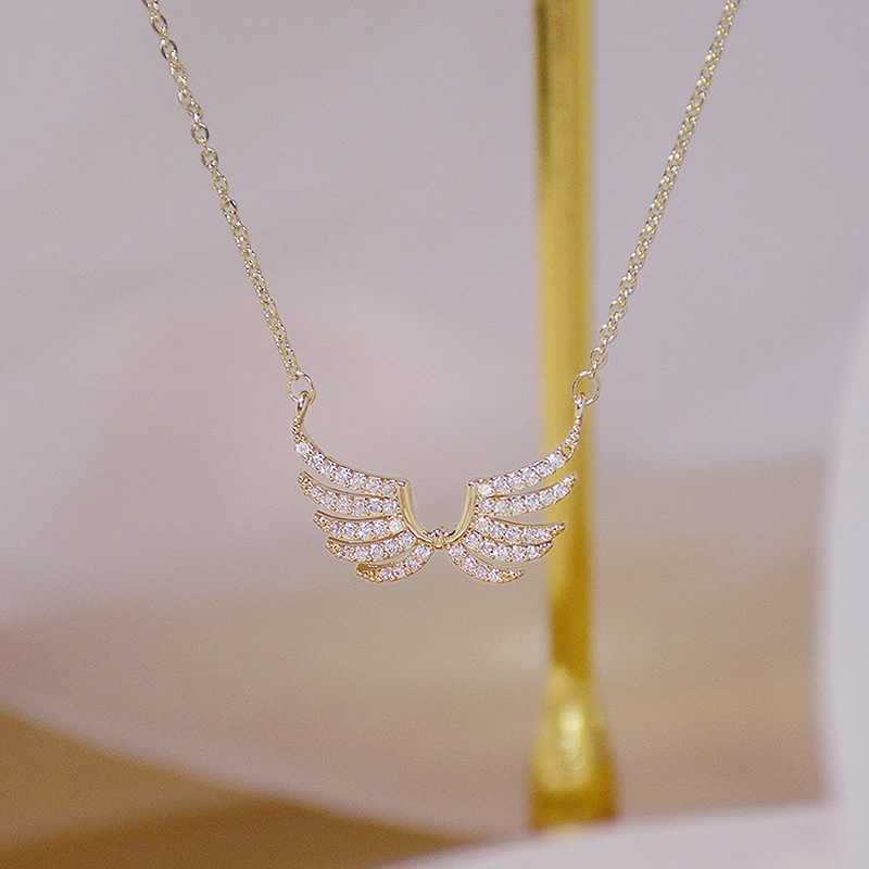 14k Plated Gold Exquisite simplicity Angel Wings Necklace Charm Short Design Clavicle Zircon Women Necklace Birtay Gift PendantXJ250510