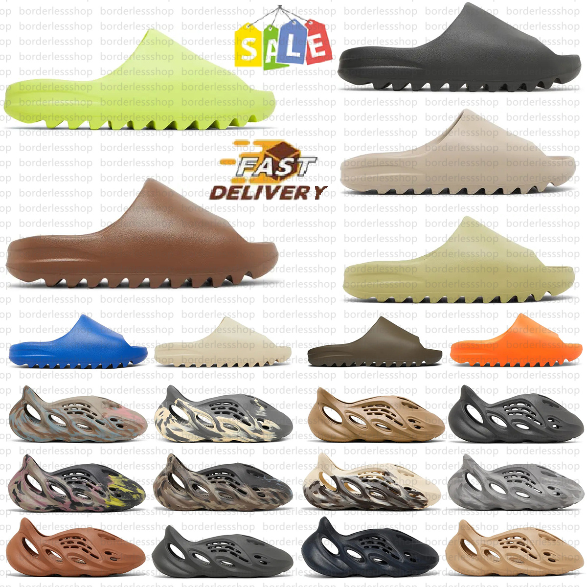With Box Summer Slide Foam Runner Carbon Beach Slippers Men Women Indoor Outdoor Black White Size 36-48