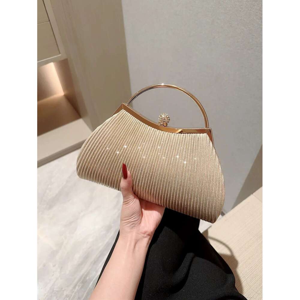Dinner Bag Women S Classic Pleated Design Shiny Handheld With Rhinestone Decoration Evening Dress Party Prom Bag Dr KQ