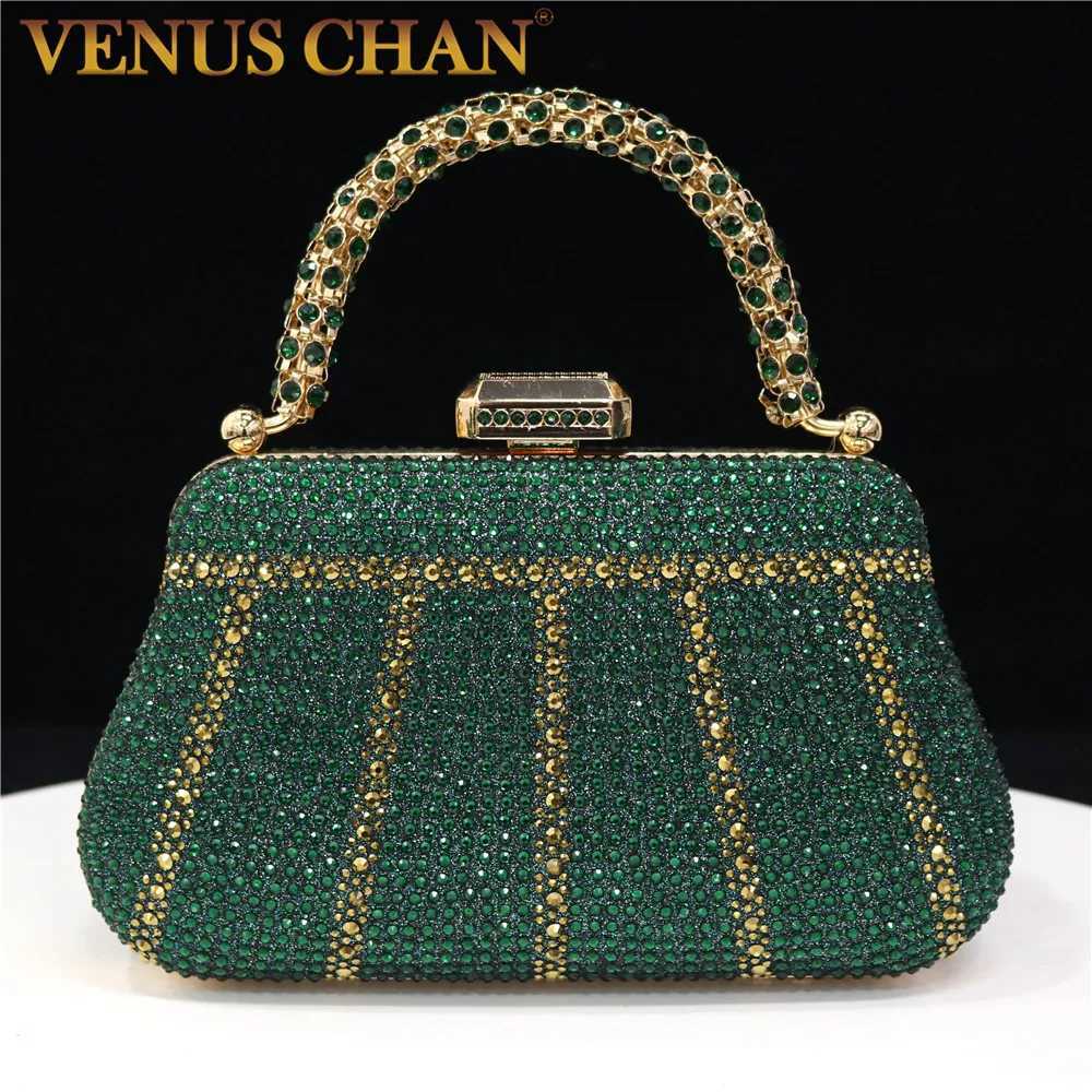 Popular In Nigeria Exquisite Evening Bags With Diamond Design Fashion Handle Clutch Rhinestone Embellished Long Chain Bag Z250510-1