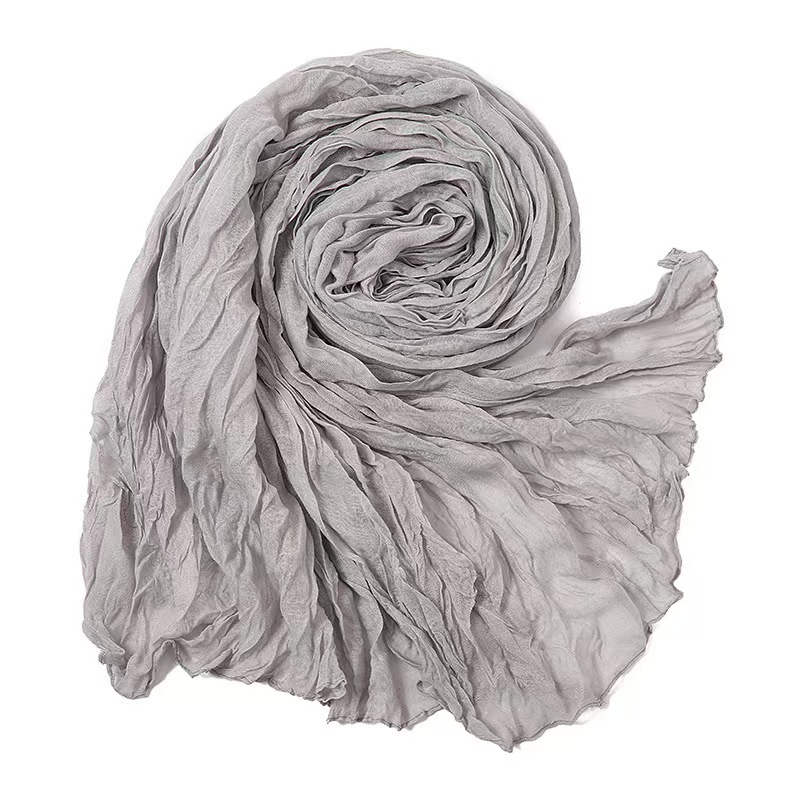 T674 new European and American style foreign trade solid color wrinkled scarf simple and easy to match fashion cotton and linen scarf