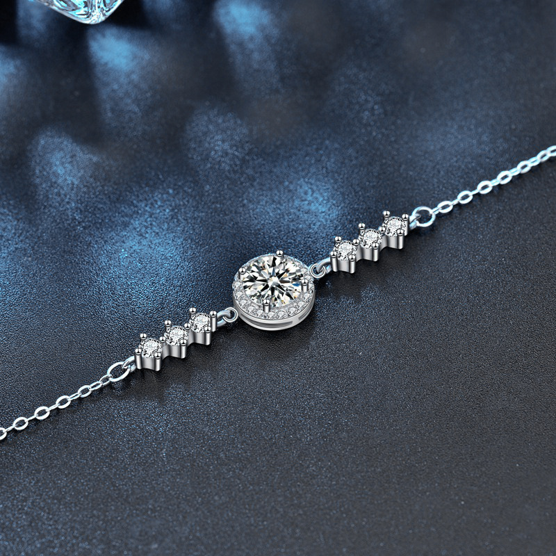 Moissanite Bracelet for Women 925 Sterling Silver Dainty Minimalist Round Cut Jewelry Gift for Girlfriend Birthday or Daily Wear