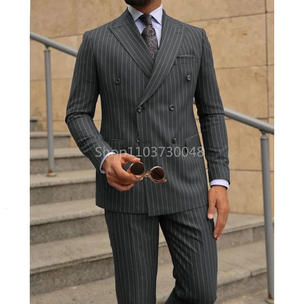 BrownNavy Blue 2piece mens suit fashionable formal businesswedding set collar double chest sports pants