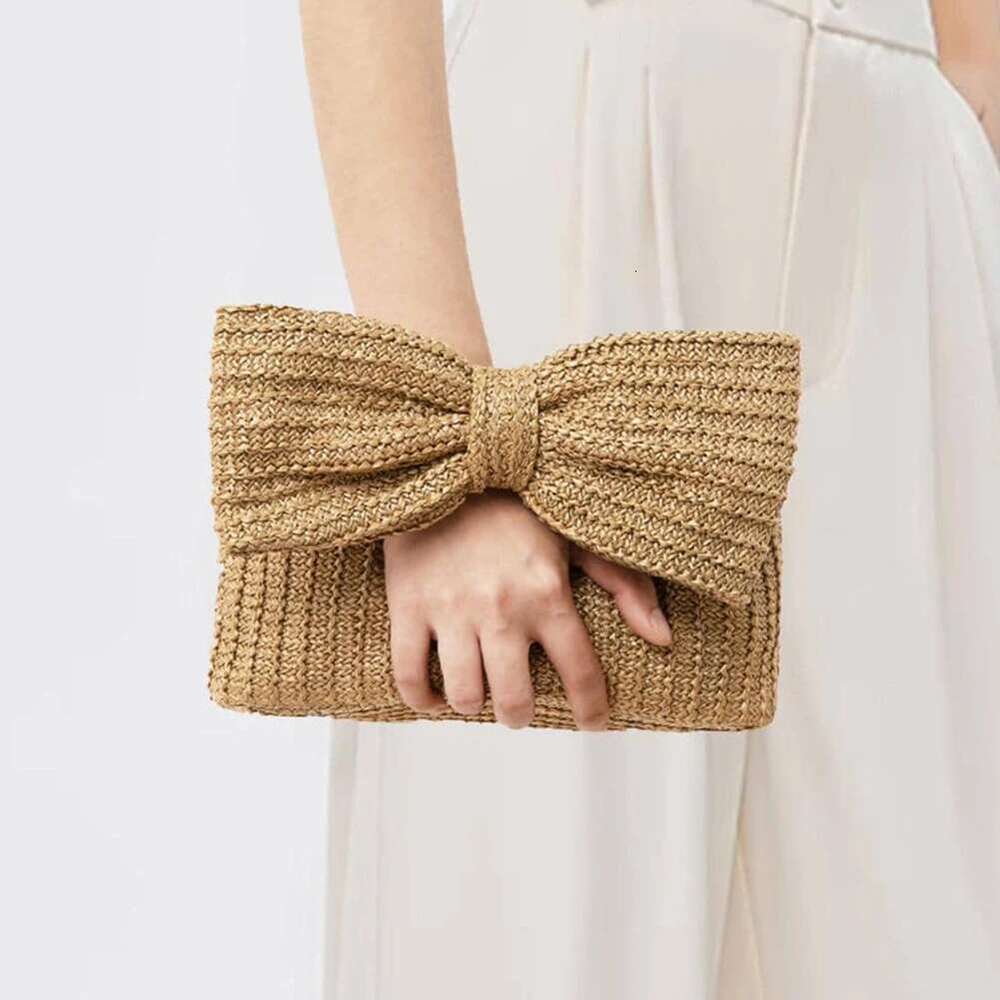 Dinner Bag Women Bow Purse Summer Straw Woven Clutch Bag Design Handbags Purses Vacation Beach Tote Formal Party Wedding New KQ