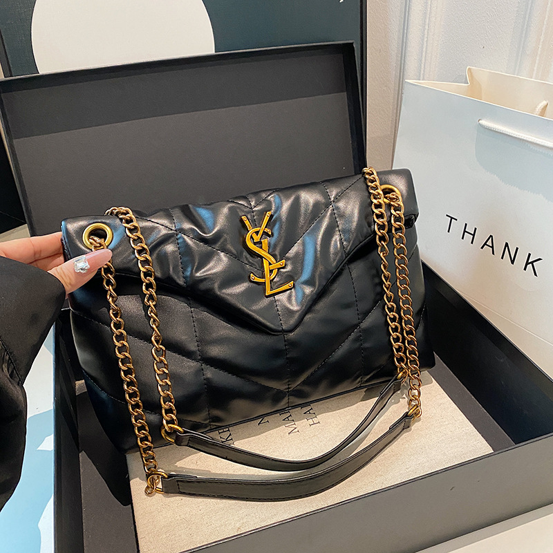 2025 Bestselling Quilted Chain-Accent Crossbody Bag - Designer Convertible Shoulder Purse ,Luxury Vegan Leather