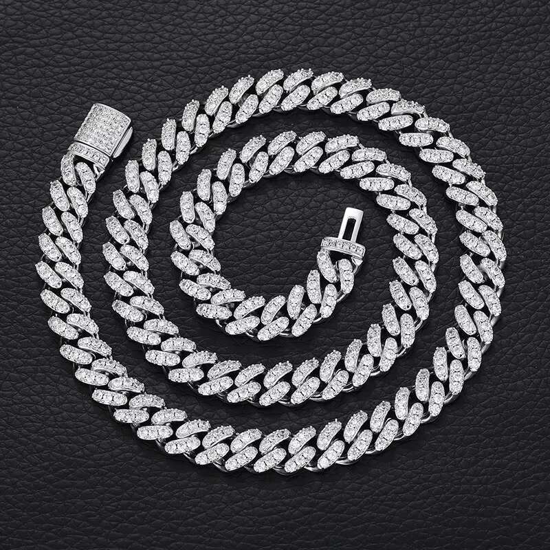 High Quality S925 Sterling Silver 8mm Moissanite Necklace European American Hip Hop Style Box Buckle Fashion Brand