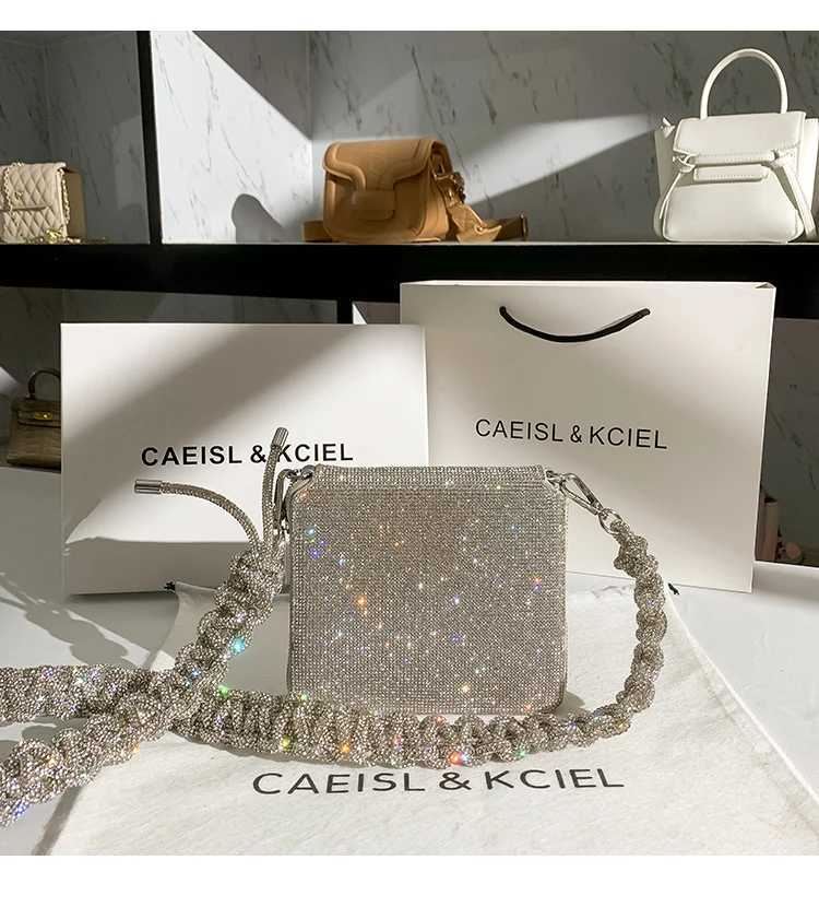 Designer Crystal Shiny Rhinestones Diamond Evening Bag Clutch Purse Bling Woven Shoulder Strap Dinner Party Messenger Bag Z250510