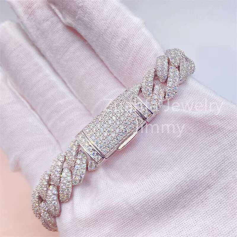 Miami Cuban Iced Out HipHop Style 13mm Width Two Row VVS Moissanite Lab Dia Bracelets