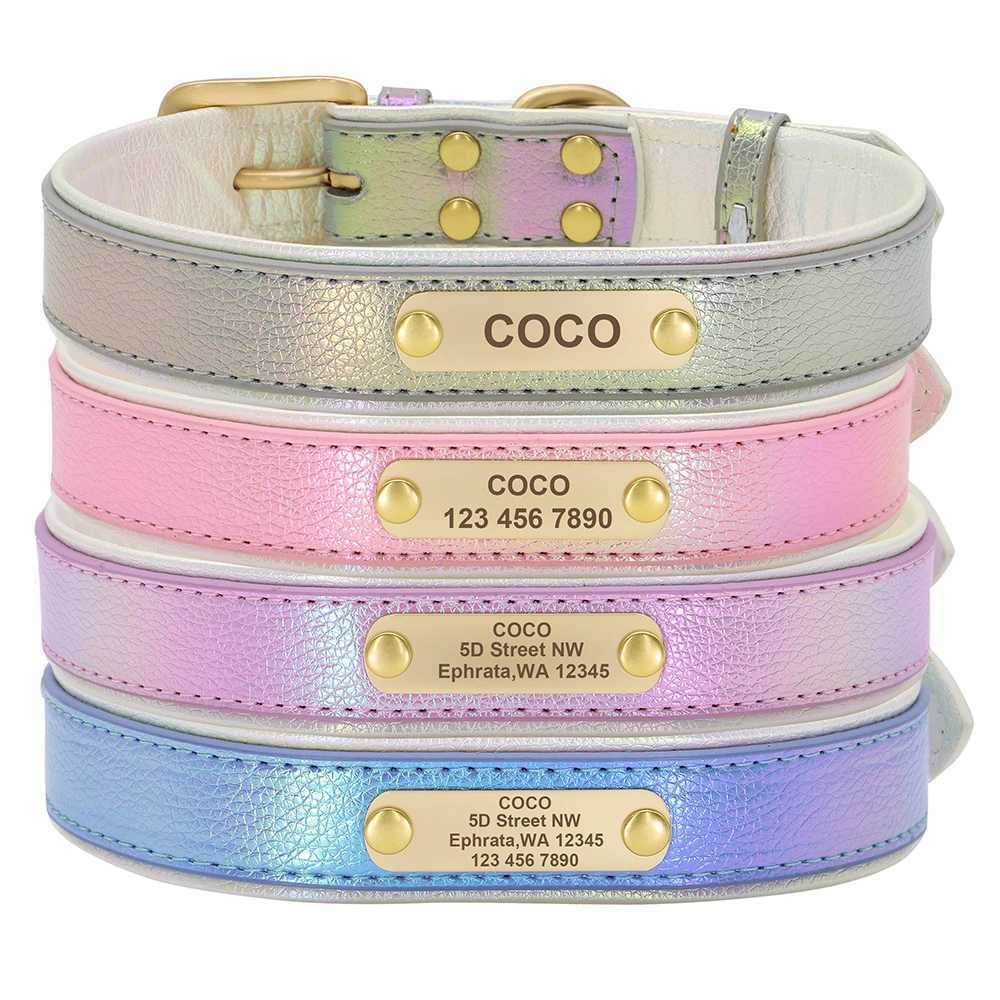 Personalized Dog Cat Collar PU Leather Puppy Cats ID Collars With Name Tag Nameplate Adjustable for Small Medium Dogs PitbullXJ241219