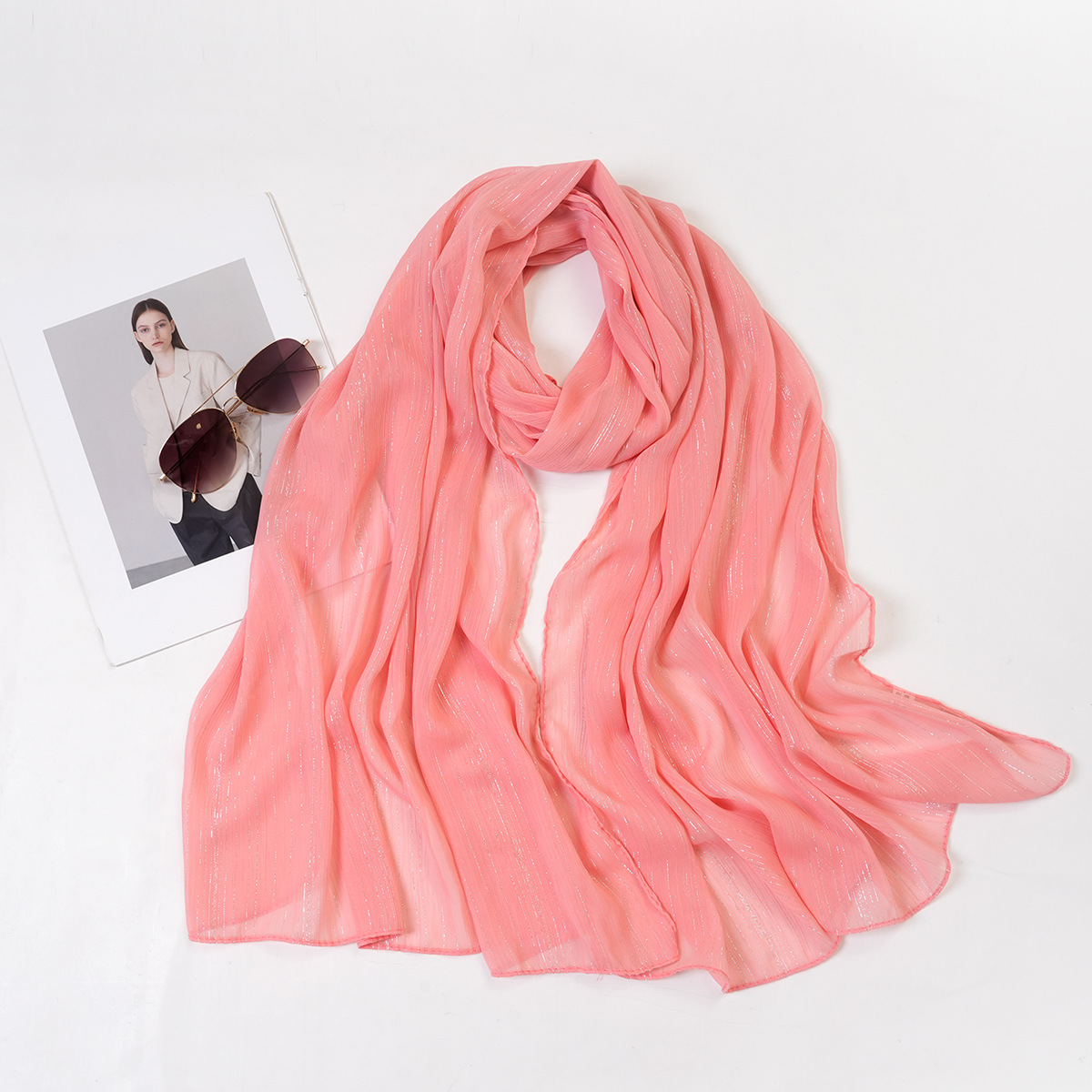 K676 Cross-border supply of new spring and summer gold silk fashion leisure shawl solid color temperament outer wear sunscreen ladies scarf spot