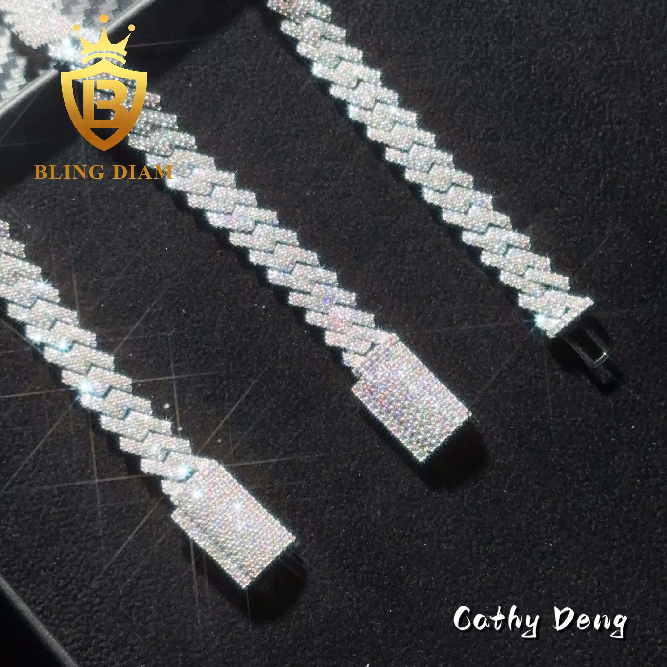 Fashion Rapper Jewelry 10mm Cuban Link Chain 925 Silver Hip Hop Chain Moissanite Diamond Iced out Cuban Link Necklace for Men