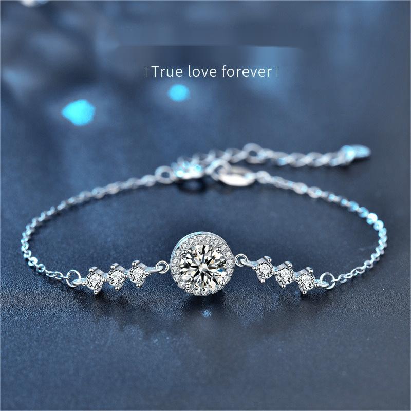 Moissanite Bracelet for Women 925 Sterling Silver Dainty Minimalist Round Cut Jewelry Gift for Girlfriend Birthday or Daily Wear