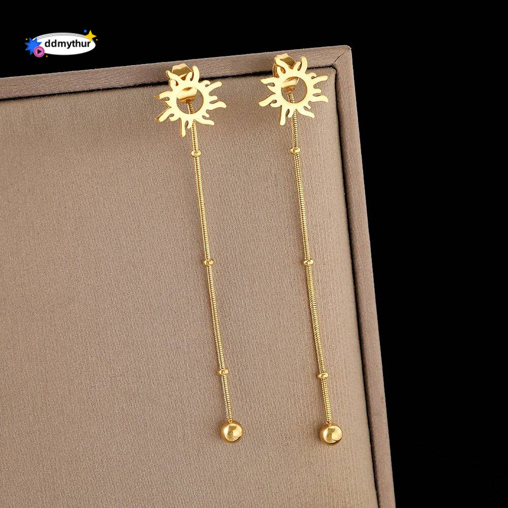 Stainless Steel Classic Sun Totem Long Snake Beads Chain Stud Earrings For Women Jewelry Fashion Popular Friend Gifts ddmythur