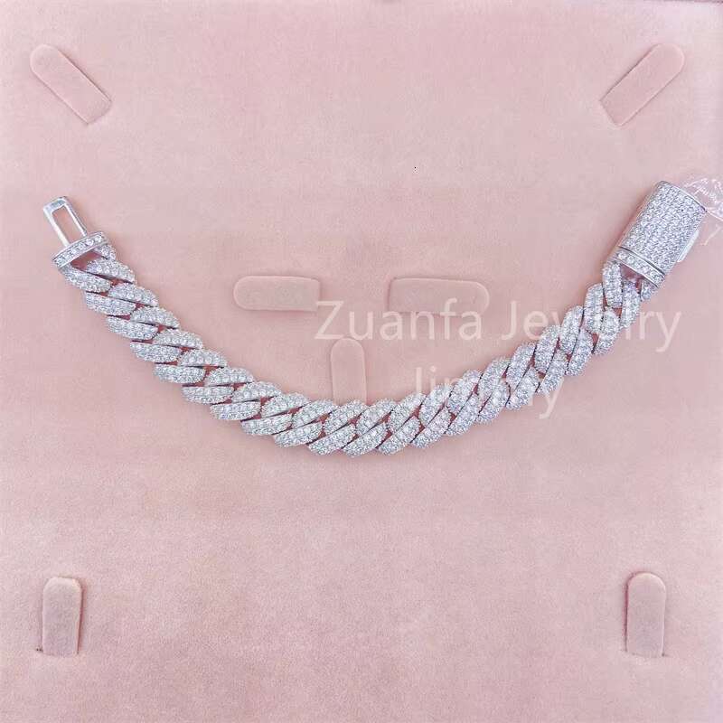 Miami Cuban Iced Out HipHop Style 13mm Width Two Row VVS Moissanite Lab Dia Bracelets