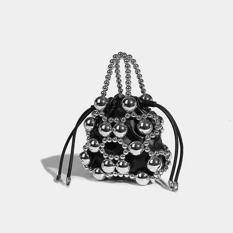 High Quality Sier Beads Beading Woven Handmade Bucket Fashion Women's Handbag Lady Purse Shoulder Messenger Casual Bag