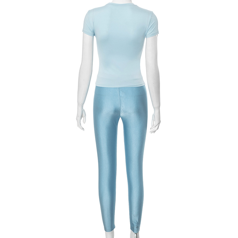 Fitness Women Tracksuit 2Piece Set Simple Basic Crop Tops+Silky Leggings Street Activity Soft Casual Matching Suits