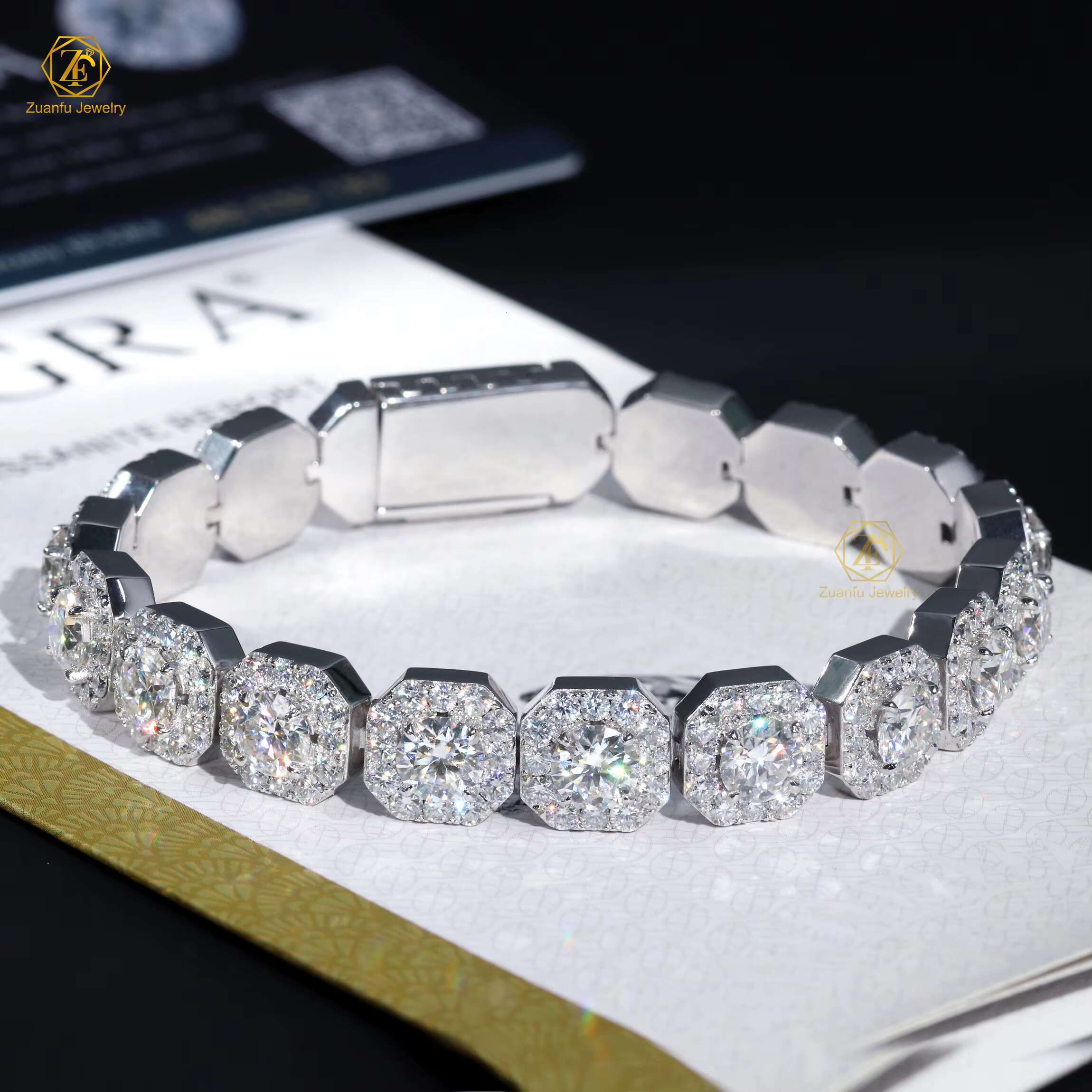 Iced Out 925 Silver D VVS1 Moissanite Chain Hip Hop Jewelry 11mm Square Shape 6.5mm Moissanite Cluster Tennis Bracelet
