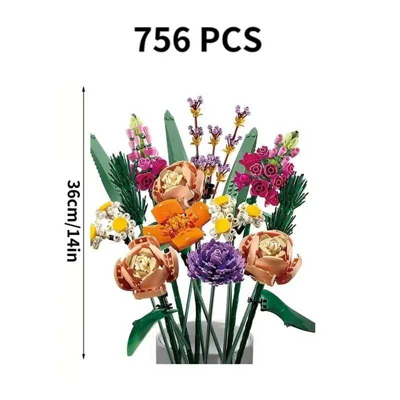 Romantic Rose Flower Bouquets Decorative Building Block Brick Compatible for Girlfriend Birthday Party Christmas Gift X250509