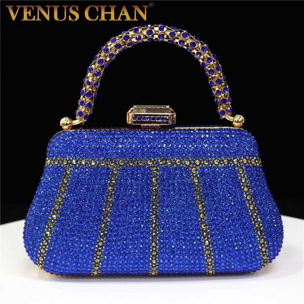 Popular In Nigeria Exquisite Evening Bags With Diamond Design Fashion Handle Clutch Rhinestone Embellished Long Chain Bag Z250510-1