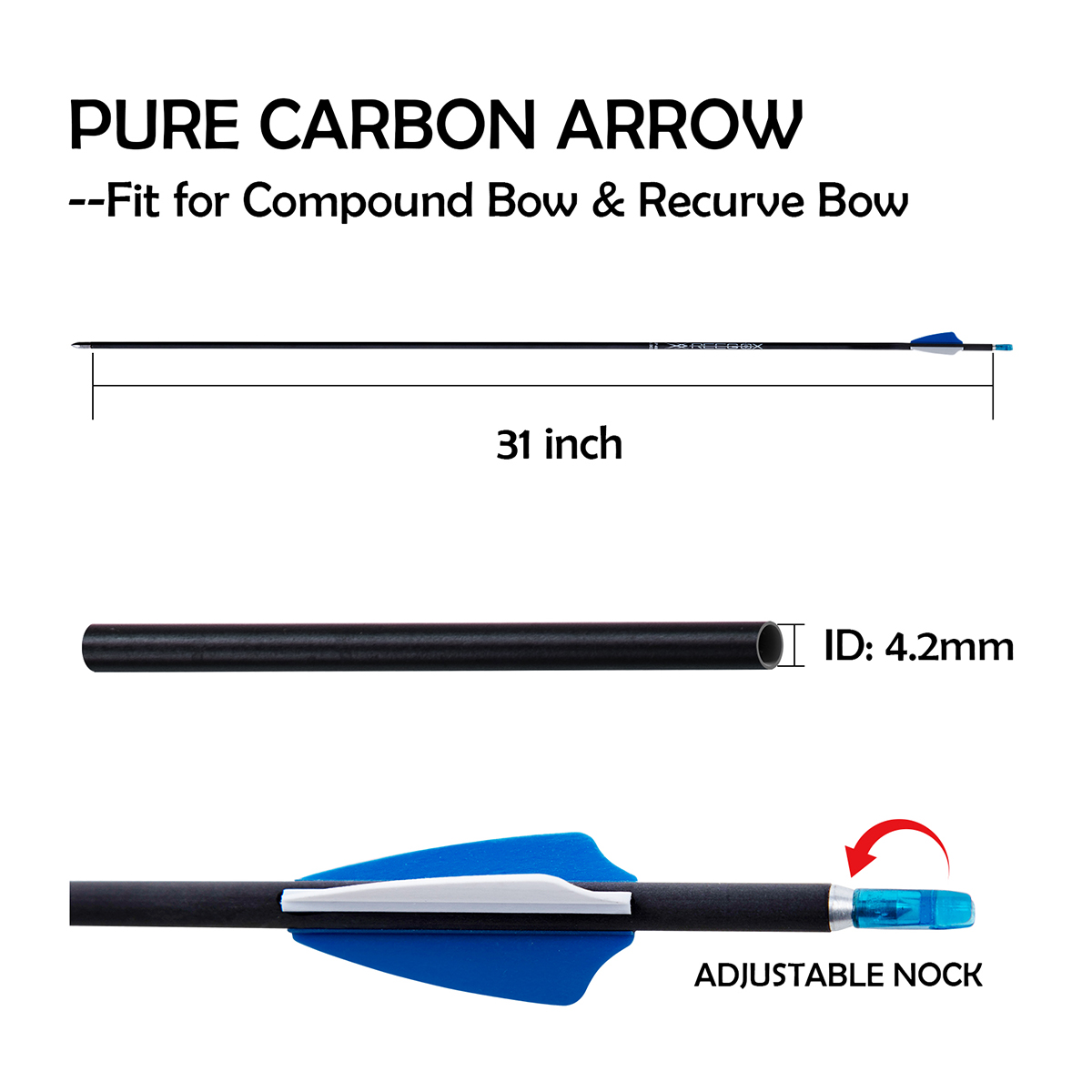 Archery Arrows without Arrow Tips Spine350-1500 4.2mm 31inch Hunting Arrows Carbon Targeting Arrows for Recurve Bow & Compound Bow Practice Arrows 12P