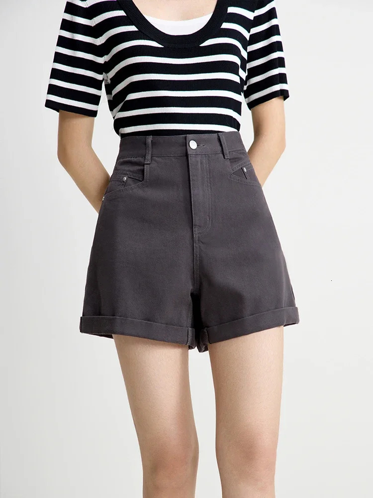 DUSHU Fashionable Dark Grey Summer Casual Versatile Women Denim Shorts 2024 Cleanfit For Female 24DS82690 250506Z
