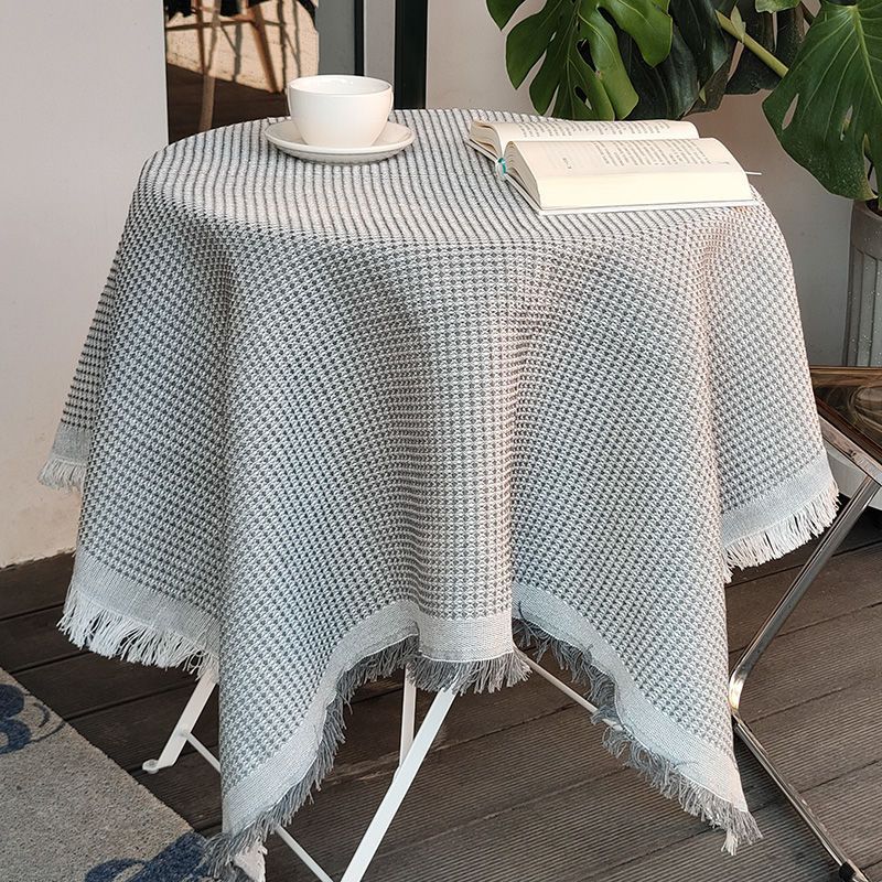DH010 tablecloth French interweaving waffle ins style Japanese thick cotton and linen style fabric round table desk high-end light luxury
