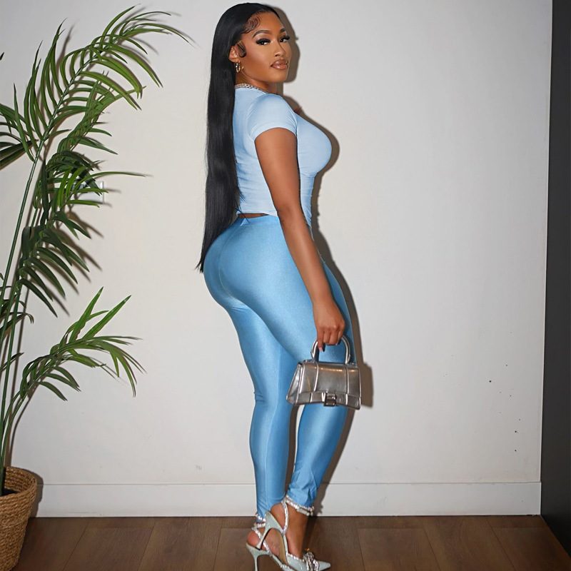 Fitness Women Tracksuit 2Piece Set Simple Basic Crop Tops+Silky Leggings Street Activity Soft Casual Matching Suits