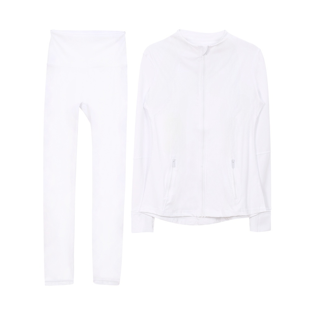 women yoga set zippered cardigan long sleeve slim fit running gym sports leggings jacket suit workout activewear fitness training tops bottoms