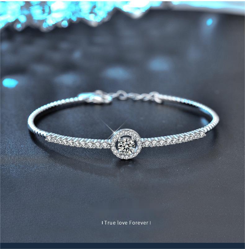 Dainty Moissanite Bangle Bracelet for Women 925 Sterling Silver Adjustable Sparkling Open Cuff Jewelry Gift for Girlfriend or Wife