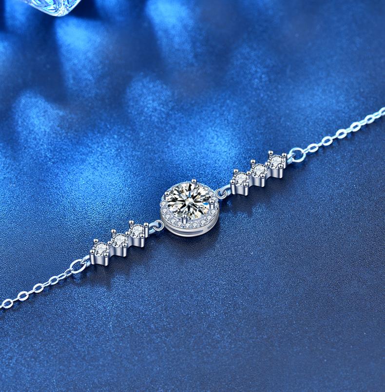 Moissanite Bracelet for Women 925 Sterling Silver Dainty Minimalist Round Cut Jewelry Gift for Girlfriend Birthday or Daily Wear