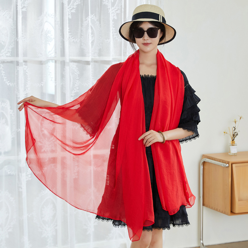 K681 Chiffon scarf wholesale scarf female evening dance props solid color long sunscreen shawl red gauze thin section