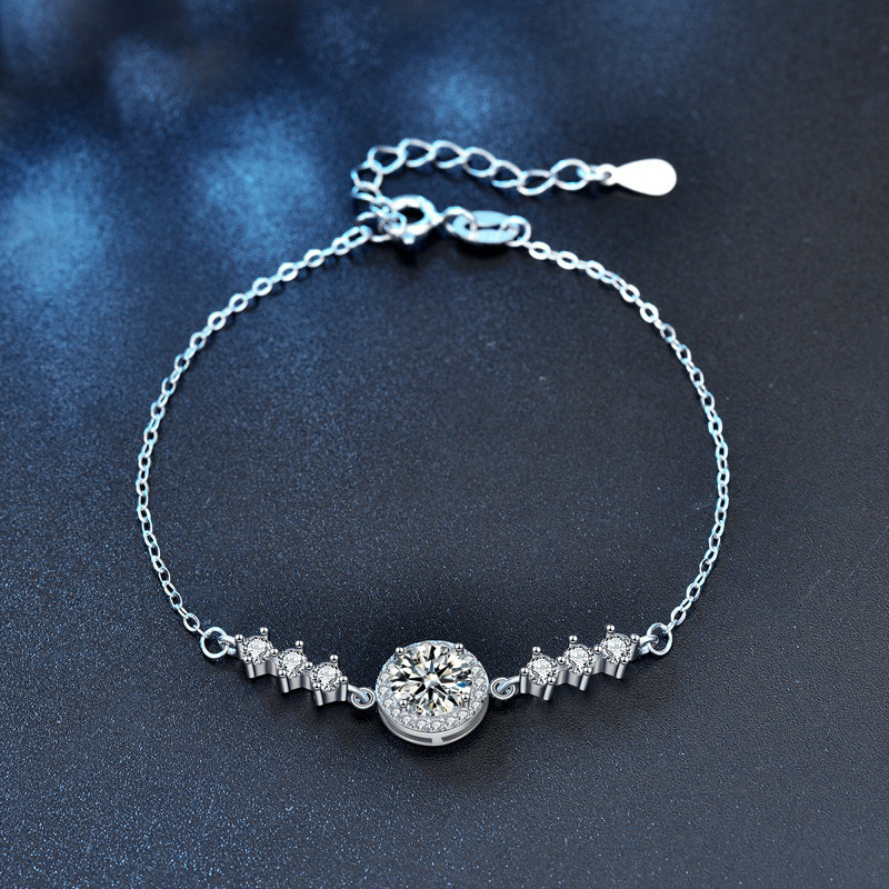 Moissanite Bracelet for Women 925 Sterling Silver Dainty Minimalist Round Cut Jewelry Gift for Girlfriend Birthday or Daily Wear